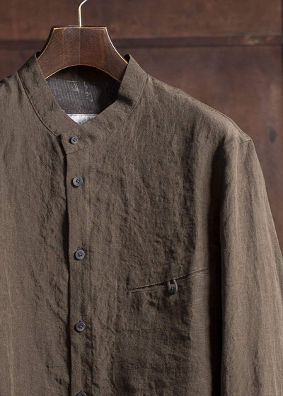 ZIGGY CHEN 0M2510736 Puppytooth Mandarin Collar Shirt DARK OLIVE