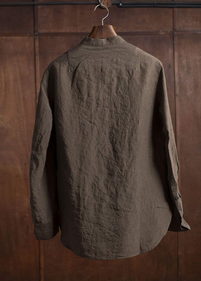 ZIGGY CHEN 0M2510736 Puppytooth Mandarin Collar Shirt DARK OLIVE