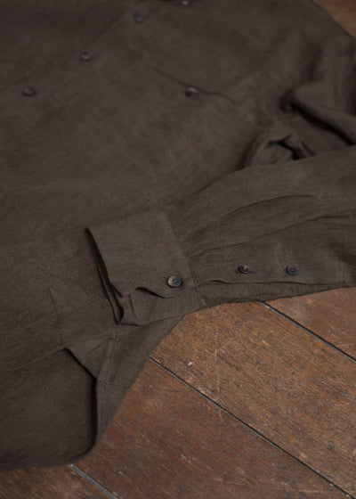 ZIGGY CHEN 0M2510736 Puppytooth Mandarin Collar Shirt DARK OLIVE