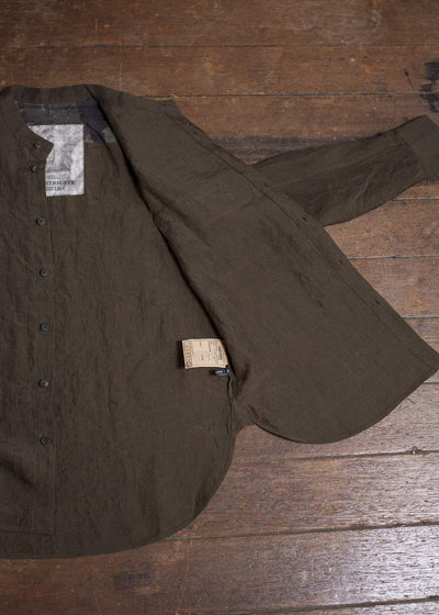 ZIGGY CHEN 0M2510736 Puppytooth Mandarin Collar Shirt DARK OLIVE