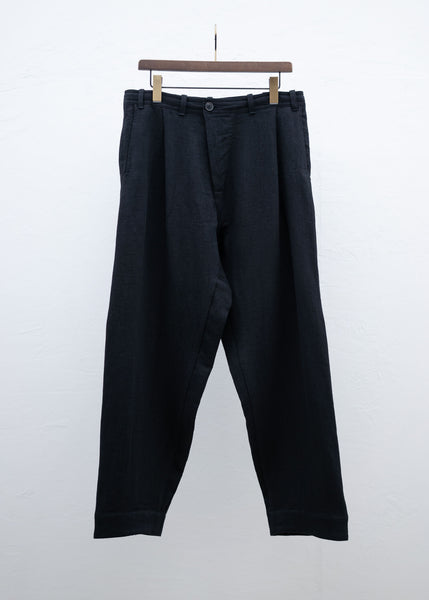 JAN-JAN VAN ESSCHE TROUSERS#68 SINGLE PLEATED TROUSERS BLACK RIDGED LINEN