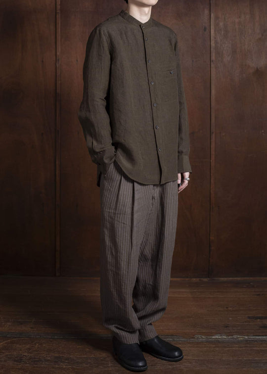 ZIGGY CHEN 0M2510736 Puppytooth Mandarin Collar Shirt DARK OLIVE