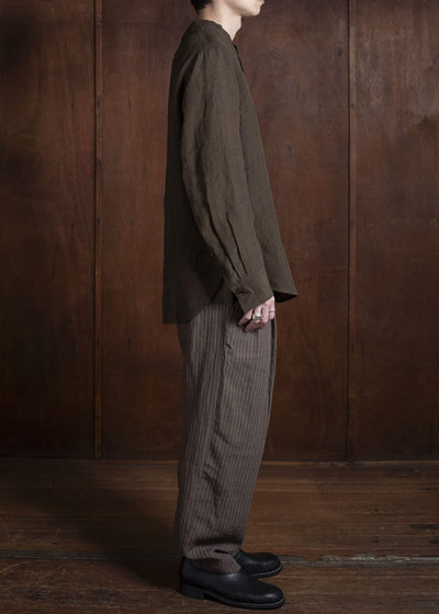 ZIGGY CHEN 0M2510736 Puppytooth Mandarin Collar Shirt DARK OLIVE