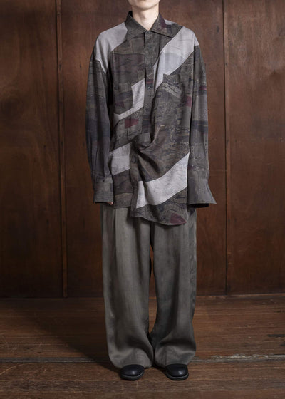 ZIGGY CHEN 0M2510732 Digital Print Asymmetric Long Shirt MIX OLIVE