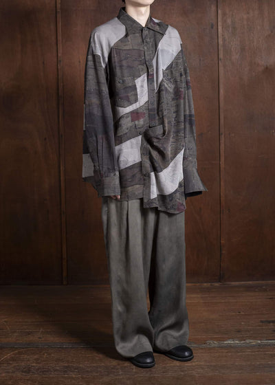 ZIGGY CHEN 0M2510732 Digital Print Asymmetric Long Shirt MIX OLIVE