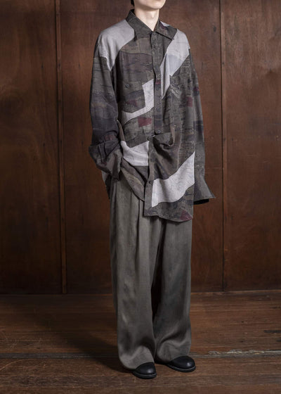 ZIGGY CHEN 0M2510732 Digital Print Asymmetric Long Shirt MIX OLIVE