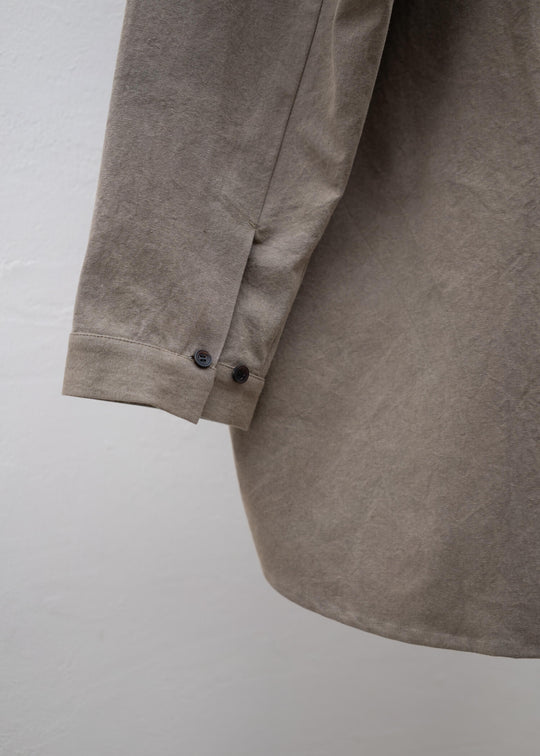 JAN-JAN VAN ESSCHE "SHIRT#97" LONG SLEEVE REGULAR FIT SHIRT COFFEE BINCHOTAN FINE CANVAS