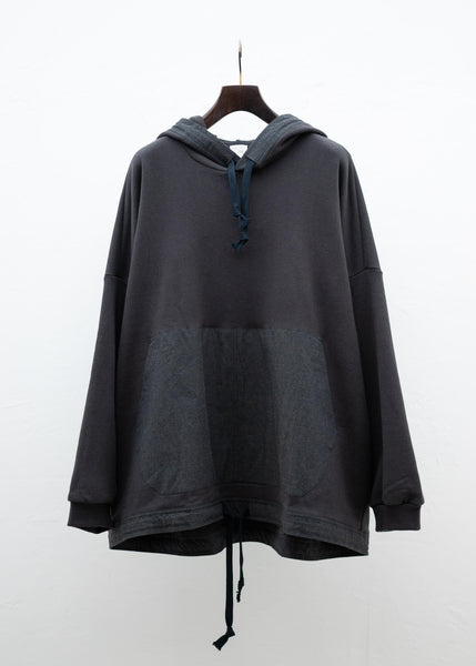 JAN-JAN VAN ESSCHE ”SWEAT#59” OVERSIZED HOODED SWEATSHIRT ANTHRACITE COTTON LINEN WOOL SWEAT