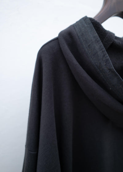 JAN-JAN VAN ESSCHE ”SWEAT#59” OVERSIZED HOODED SWEATSHIRT ANTHRACITE COTTON LINEN WOOL SWEAT