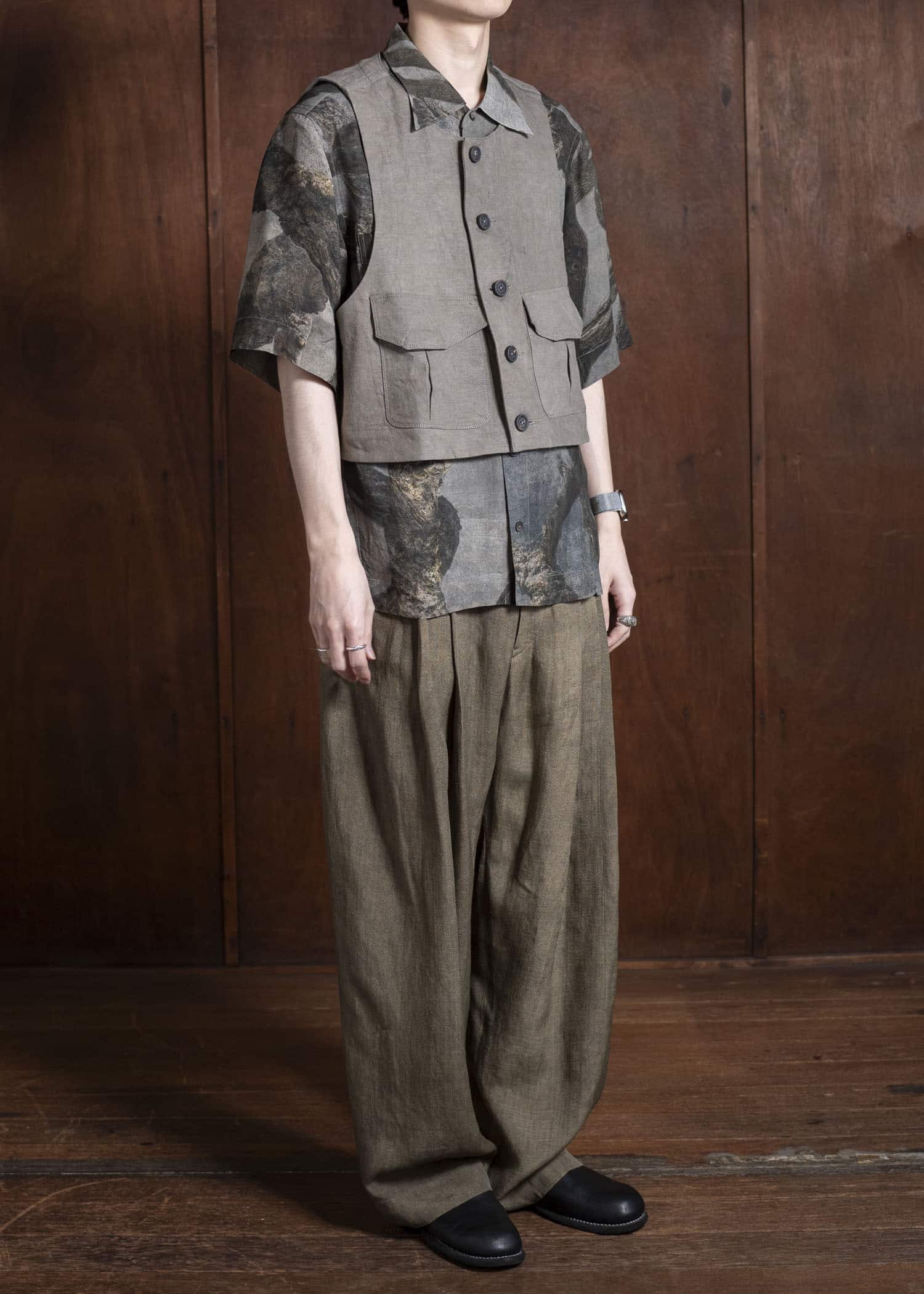 ZIGGY CHEN 0M2510112 Cropped Collarless Waistcoat STONE