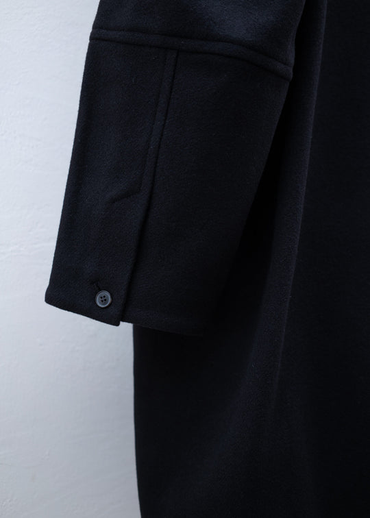 JAN-JAN VAN ESSCHE "COAT#27" OVERSIZED DOUBLE BREASTED CAR COAT PITCH BLACK YAK WOOL