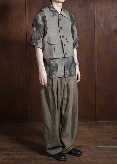 ZIGGY CHEN 0M2510112 Cropped Collarless Waistcoat STONE