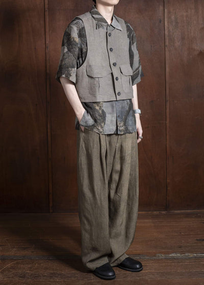 ZIGGY CHEN 0M2510112 Cropped Collarless Waistcoat STONE