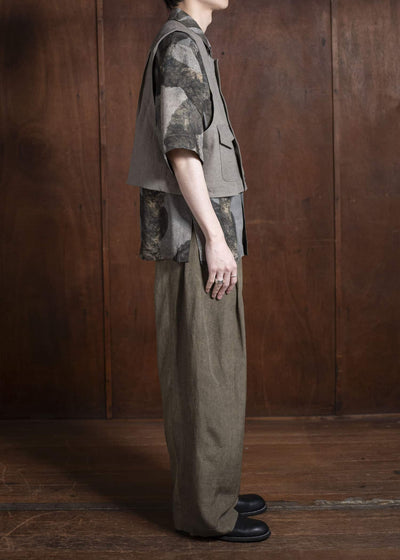 ZIGGY CHEN 0M2510112 Cropped Collarless Waistcoat STONE