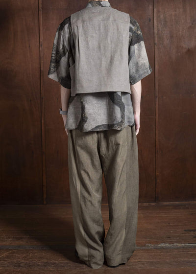ZIGGY CHEN 0M2510112 Cropped Collarless Waistcoat STONE