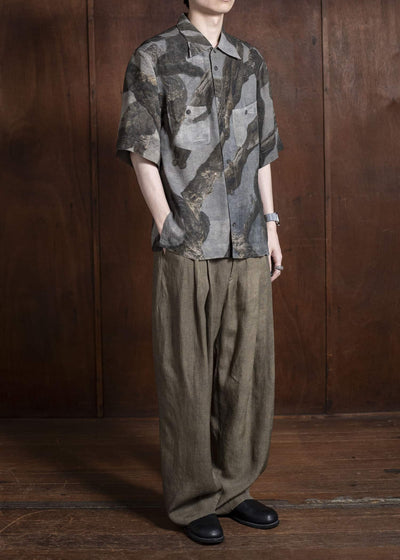 ZIGGY CHEN 0M2510707 Digital Print Short Sleeve Shirt GREY X OLIVE