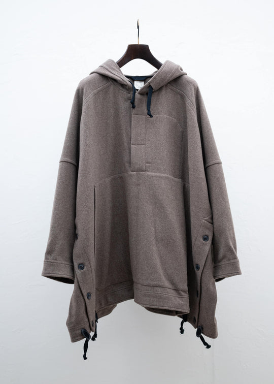 JAN-JAN VAN ESSCHE ”JACKET#54” OVERSIZED HOODED PULLOVER JACKET NATURAL BROWN YAK WOOL