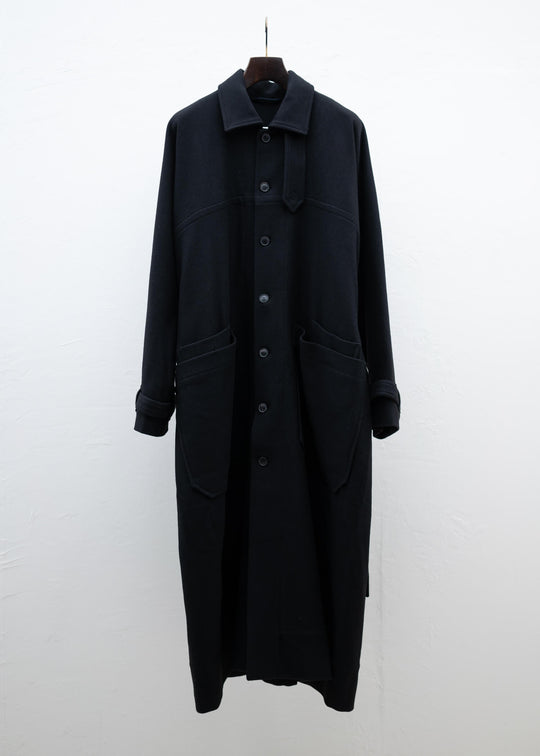 JAN-JAN VAN ESSCHE "COAT#26" TRENCHCOAT STYLE LONG COAT PITCH BLACK YAK WOOL
