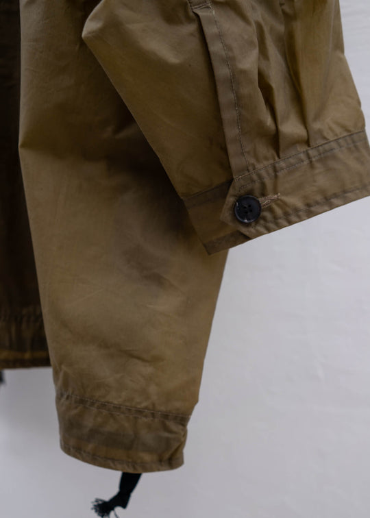 JAN-JAN VAN ESSCHE "JACKET#54" OVERSIZED HOODED PULLOVER JACKET YELLOW OLIVE WAXED COTTON