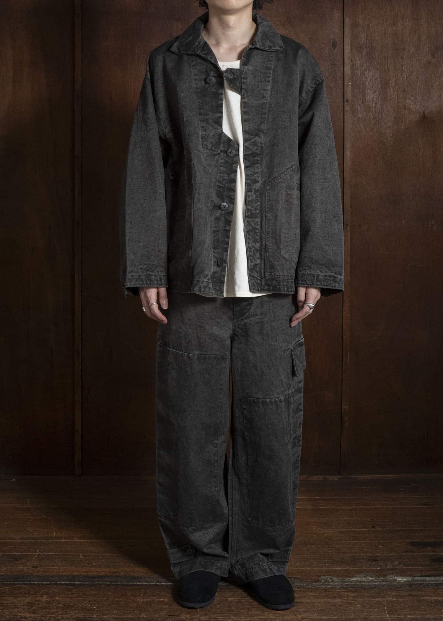 amachi. AY010B-3032 Double Knee Cargo Pants Sumi