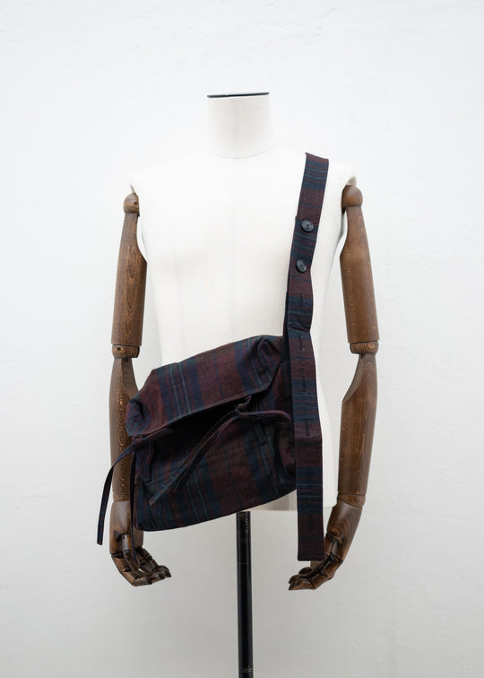 JAN-JAN VAN ESSCHE ""BAG#25"" SMALL ADJUSTABLE SHOULDER BAG DUSK CHECK CANVAS