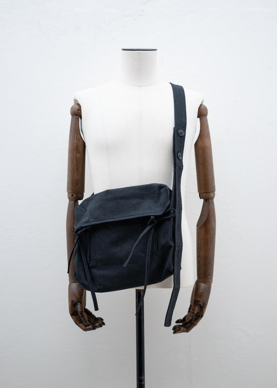 JAN-JAN VAN ESSCHE ""BAG#25"" SMALL ADJUSTABLE SHOULDER BAG ANTHRACITE FINE COTTON DENIM