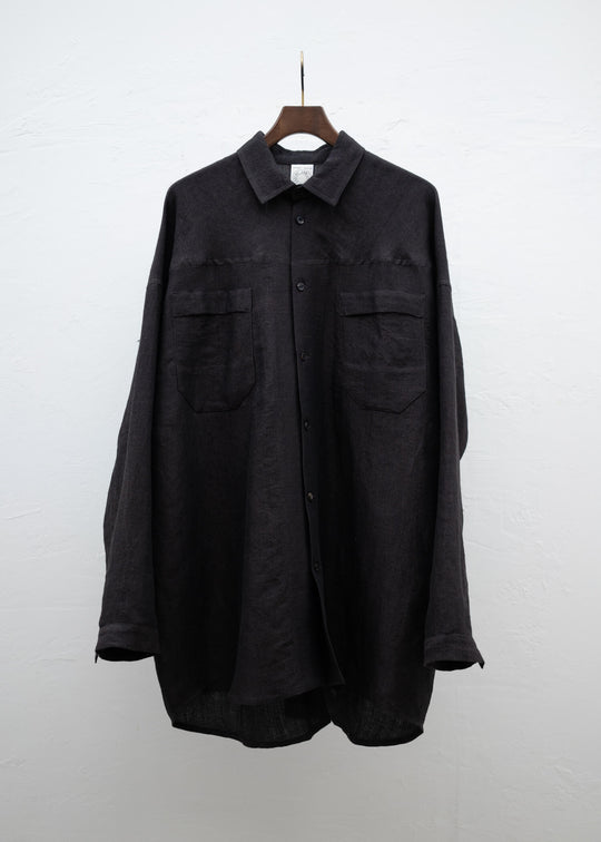 JAN-JAN VAN ESSCHE "SHIRT#97" LONG SLEEVE REGULAR FIT SHIRT DARK BROWN FINE HERRINGBONE