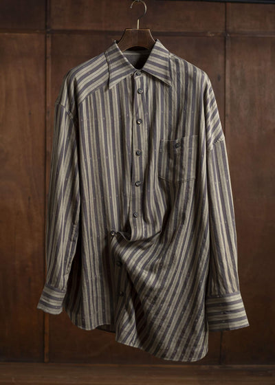 ZIGGY CHEN 0M2510724 Asymmetric Striped Shirt OLIVE X DARK KHAKI