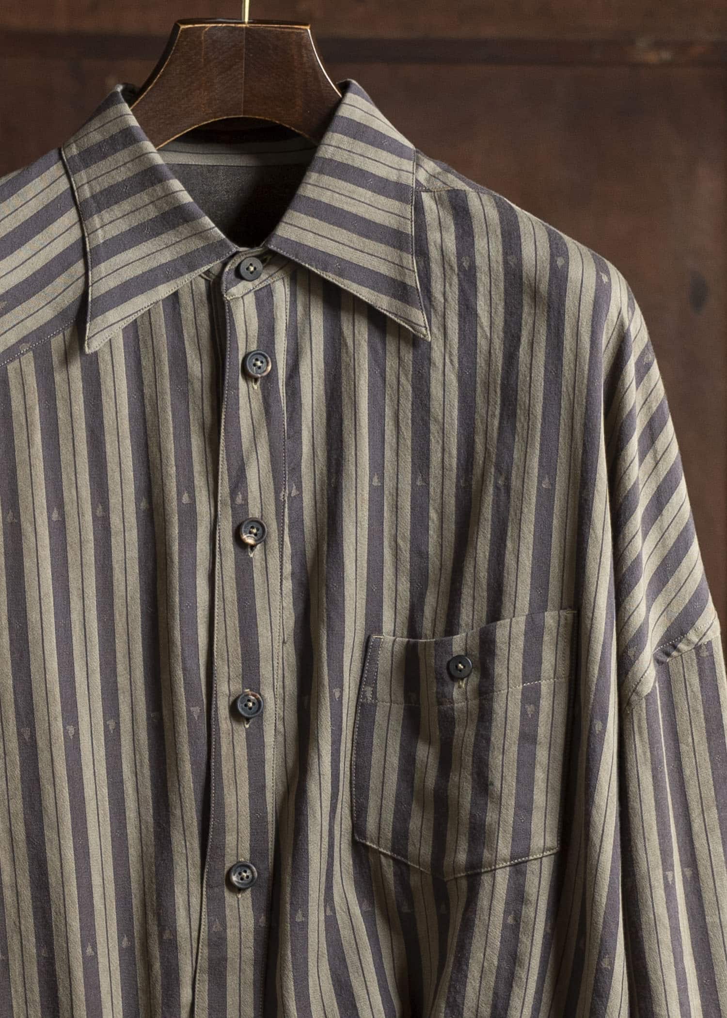 ZIGGY CHEN 0M2510724 Asymmetric Striped Shirt OLIVE X DARK KHAKI