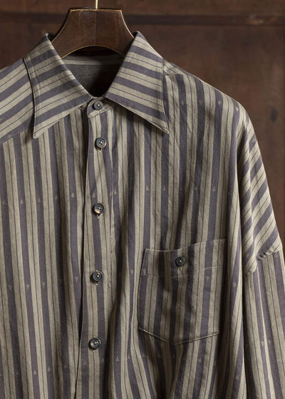 ZIGGY CHEN 0M2510724 Asymmetric Striped Shirt OLIVE X DARK KHAKI
