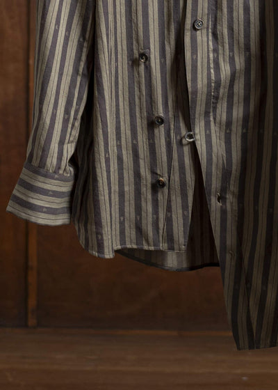 ZIGGY CHEN 0M2510724 Asymmetric Striped Shirt OLIVE X DARK KHAKI