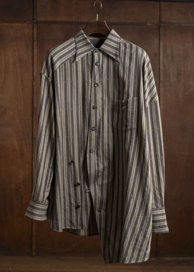ZIGGY CHEN 0M2510724 Asymmetric Striped Shirt OLIVE X DARK KHAKI