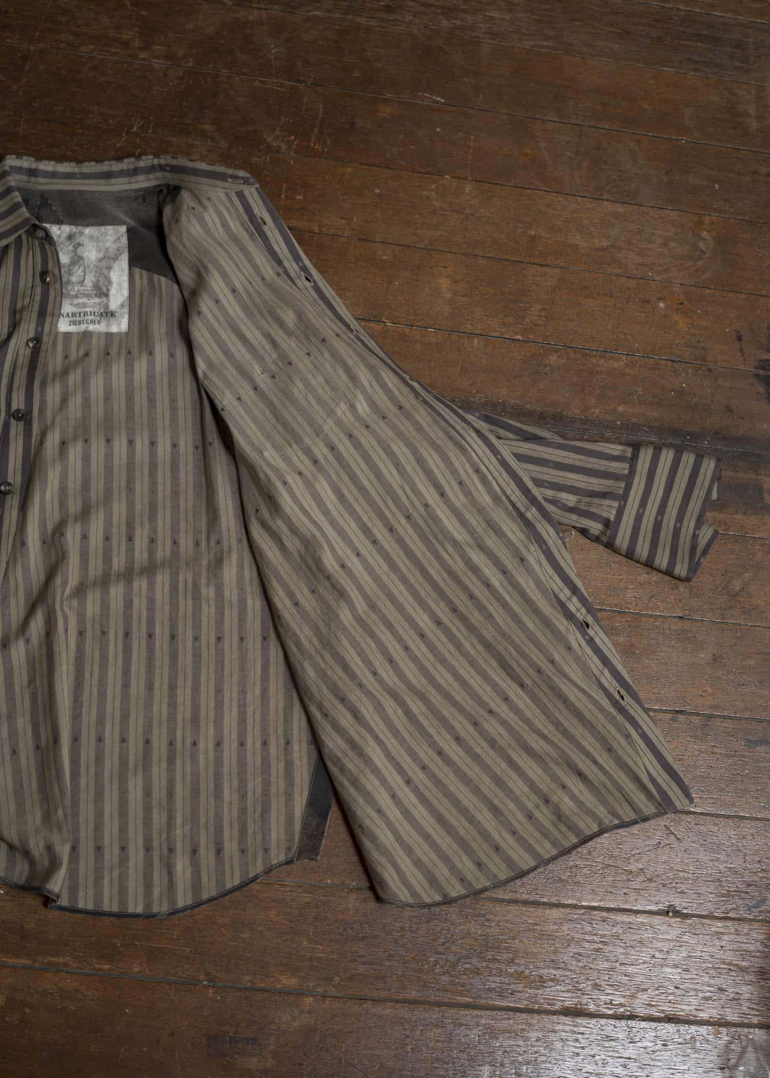 ZIGGY CHEN 0M2510724 Asymmetric Striped Shirt OLIVE X DARK KHAKI