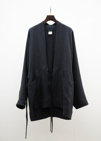 JAN-JAN VAN ESSCHE "KIMONO#9" BLAZER STYLE KIMONO BLACK RIDGED LINEN