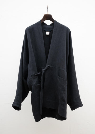 JAN-JAN VAN ESSCHE "KIMONO#9" BLAZER STYLE KIMONO BLACK RIDGED LINEN