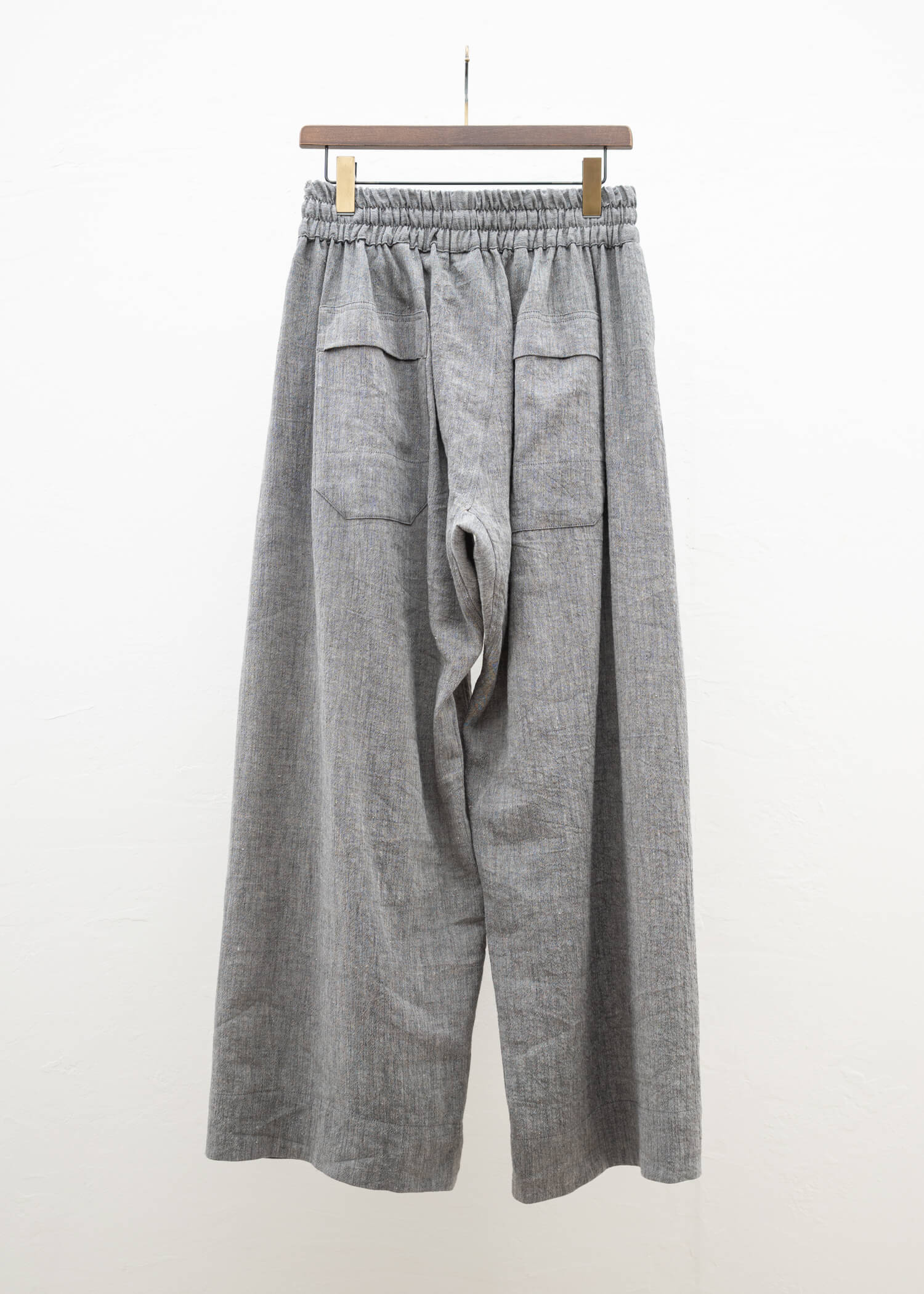 JAN-JAN VAN ESSCHE "TROUSERS#77" LOOSE FIT SINGLE PLEATED TROUSERS GREY MELE LINEN COTTON WOOL CHAMBRAY