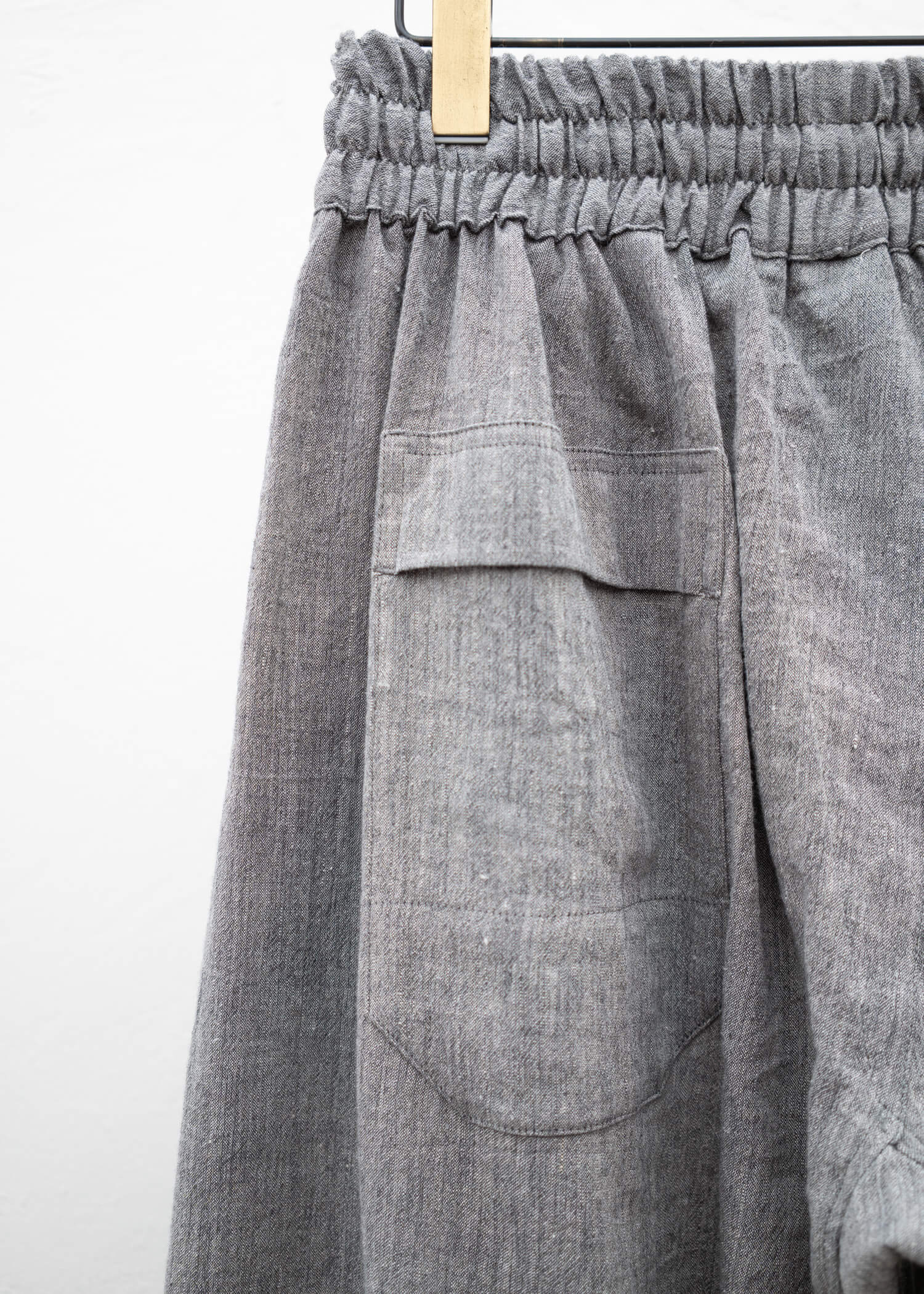 JAN-JAN VAN ESSCHE "TROUSERS#77" LOOSE FIT SINGLE PLEATED TROUSERS GREY MELE LINEN COTTON WOOL CHAMBRAY