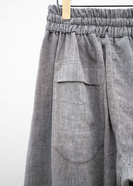 JAN-JAN VAN ESSCHE "TROUSERS#77" LOOSE FIT SINGLE PLEATED TROUSERS GRAY MELE LINEN COTTON WOOL CHAMBRAY