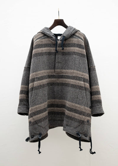 JAN-JAN VAN ESSCHE ”JACKET#54” OVERSIZED HOODED PULLOVER JACKET BOLD STRIPED WOOL COTTON