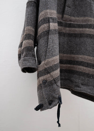 JAN-JAN VAN ESSCHE ”JACKET#54” OVERSIZED HOODED PULLOVER JACKET BOLD STRIPED WOOL COTTON
