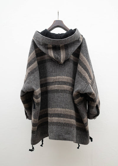 JAN-JAN VAN ESSCHE ”JACKET#54” OVERSIZED HOODED PULLOVER JACKET BOLD STRIPED WOOL COTTON