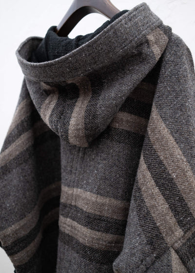 JAN-JAN VAN ESSCHE ”JACKET#54” OVERSIZED HOODED PULLOVER JACKET BOLD STRIPED WOOL COTTON