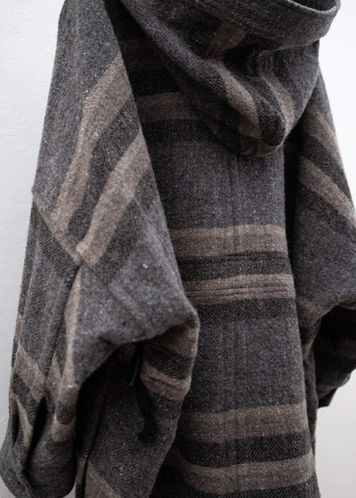 JAN-JAN VAN ESSCHE ”JACKET#54” OVERSIZED HOODED PULLOVER JACKET BOLD STRIPED WOOL COTTON