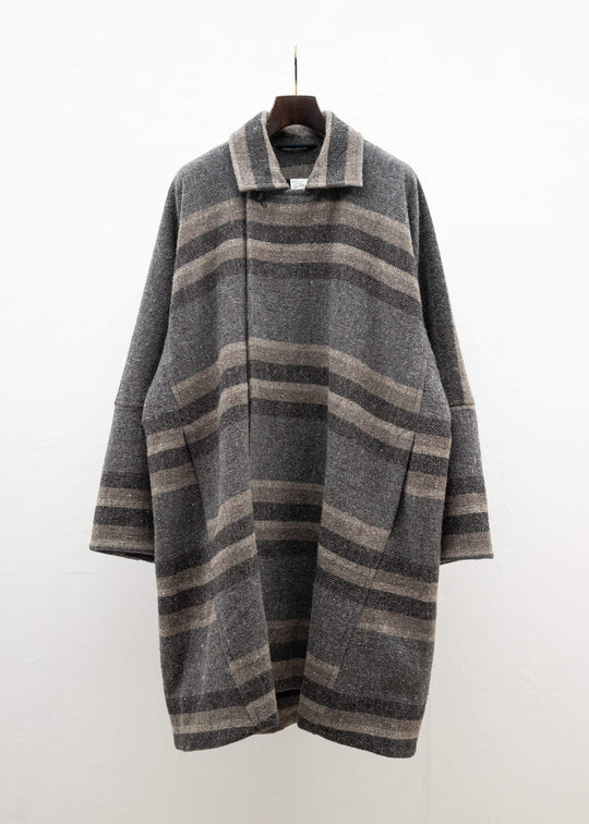 JAN-JAN VAN ESSCHE ”COAT#27” OVERSIZED DOUBLE BREASTED CAR COAT BOLD STRIPED WOOL COTTON