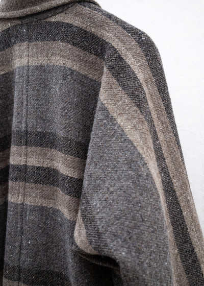 JAN-JAN VAN ESSCHE ”COAT#27" OVERSIZED DOUBLE BREASTED CAR COAT BOLD STRIPED WOOL COTTON