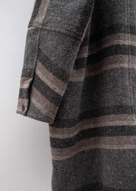 JAN-JAN VAN ESSCHE ”COAT#27” OVERSIZED DOUBLE BREASTED CAR COAT BOLD STRIPED WOOL COTTON