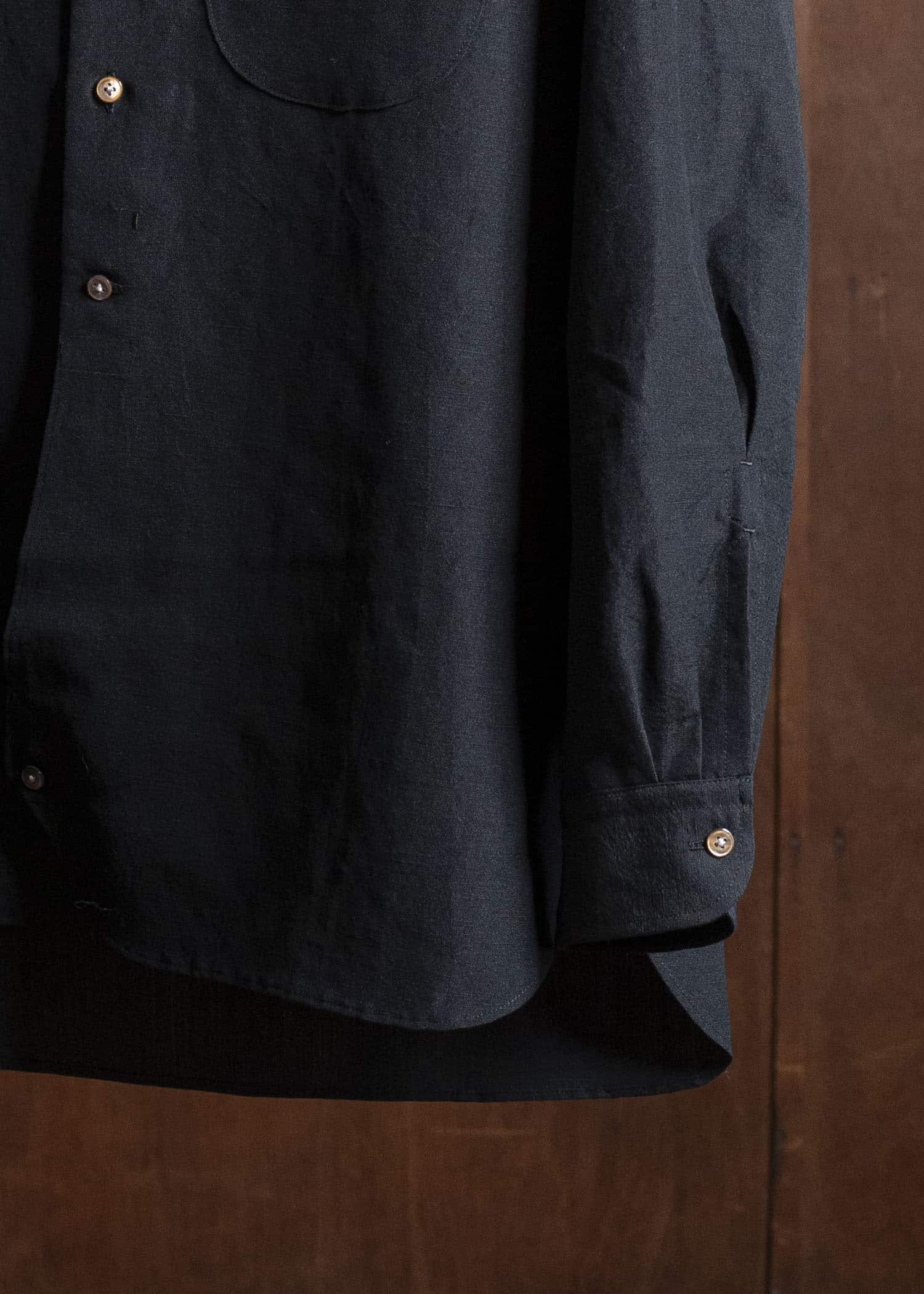 Gorsch 13-2ND-SH02-WL Wool Linen Band Collar Shirt Black