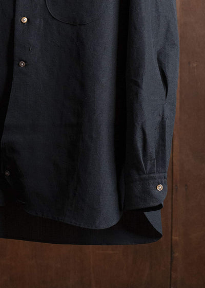 Gorsch 13-2ND-SH02-WL Wool Linen Band Collar Shirt Black