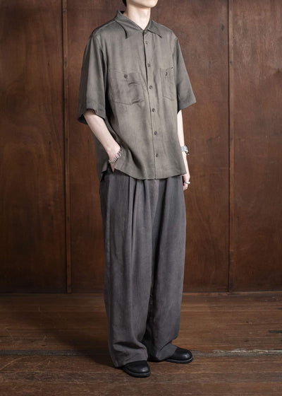 ZIGGY CHEN 0M2510721 Spread Collar Short Sleeve Shirt DARK GREY