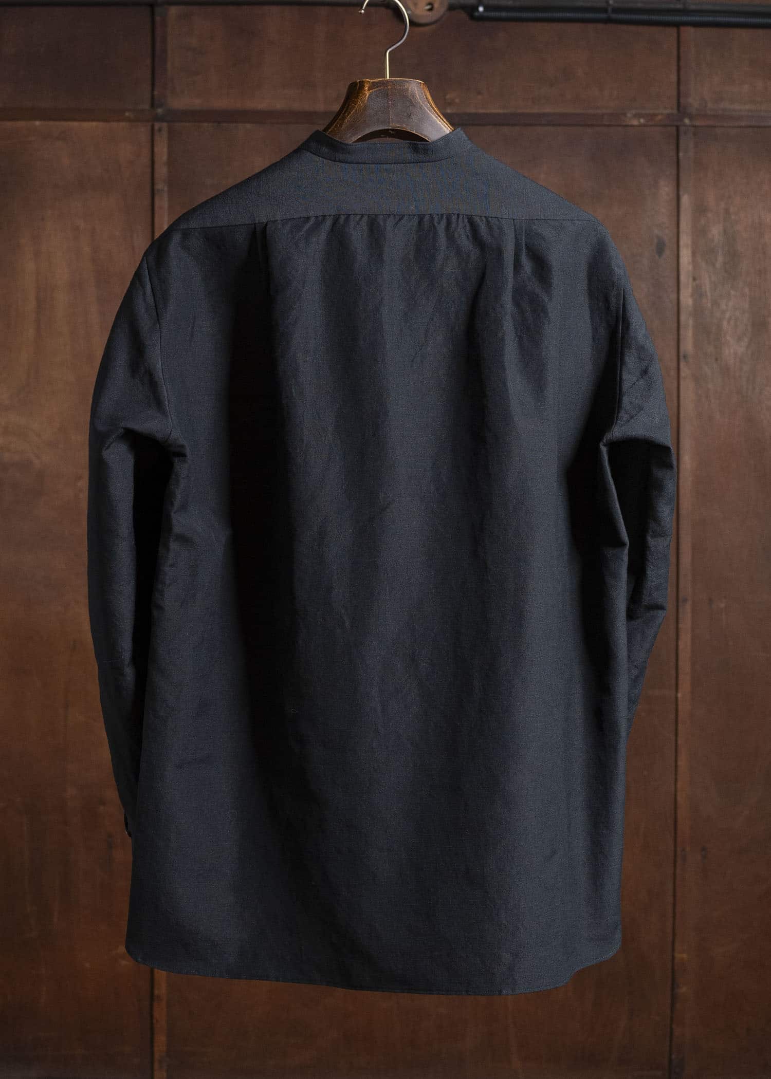 Gorsch 13-2ND-SH02-WL Wool Linen Band Collar Shirt Black